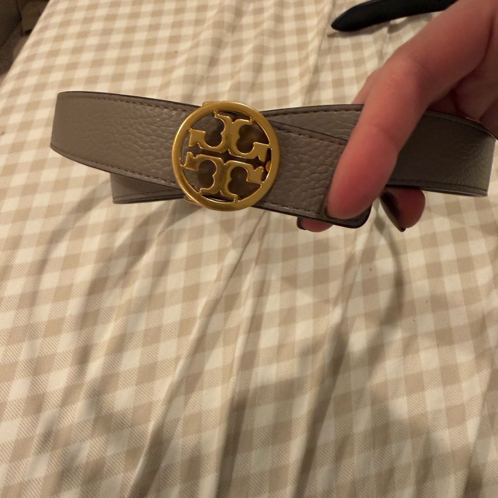 Tory Burch Black Leather Belt with Gold Accents